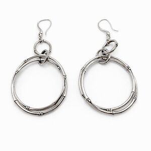 John Hardy Sterling Silver 925 Double Hoop Bamboo Dangle Earrings 2 in, 18 gms